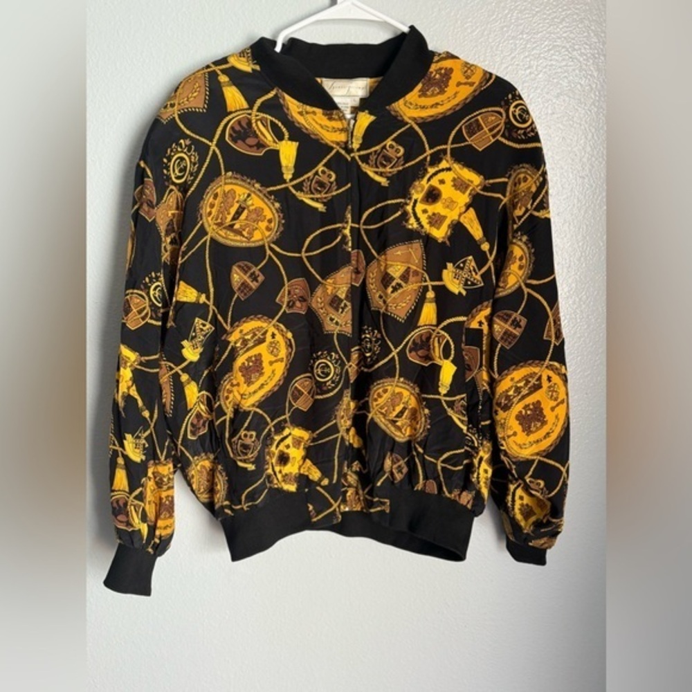 Spenser Jeremy Silk Bomber Jacket 90s Y2K Hip Hop Crest Chains Large